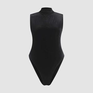 Black Velvet Mock Neck Sleeveless Bodysuit
